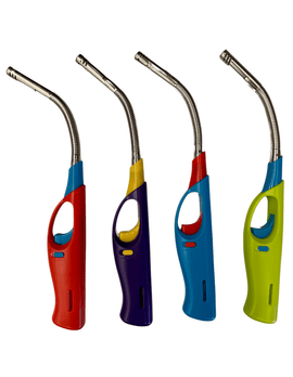 4x Clear Flexible Gas Lighter for BBQ Kitchen Cigarette w/ Safety Lock - Assorted Colours - RnR Galore