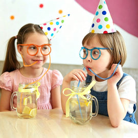 5 - Pack Round Glasses - Shaped Straw, PETG, Food - Grade, Odorless, Reusable, Cute & Funny Novelty Straw - RnR Galore