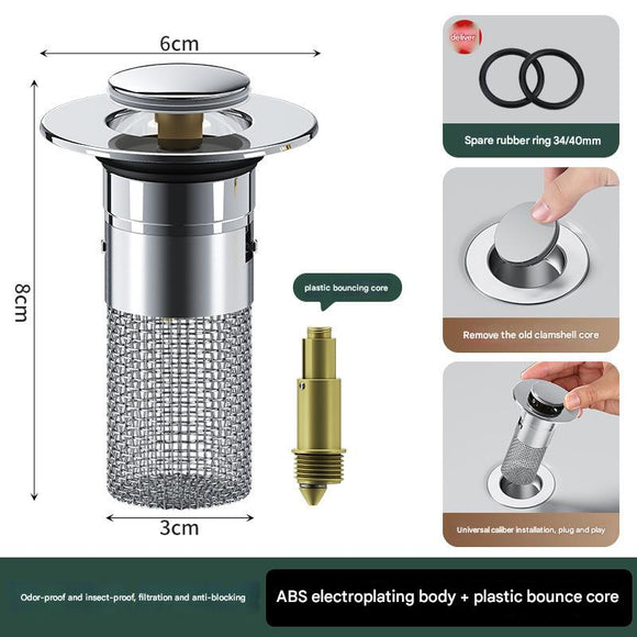 5 PCS Universal Pop - Up Sink Drain Stopper with Anti - Clog Filter Basket - Stainless Steel Hair Catcher & Anti - Odor Plug - RnR Galore