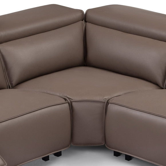 5 Seater Real Cow Leather Sofa with Power Recliner Adjustable Headrest Wooden Frame Corner Lounge - RnR Galore