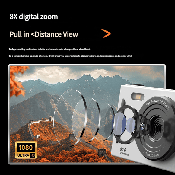 50MP HD Digital Camera with 8X Zoom & Dual Lens System(rose red) - RnR Galore