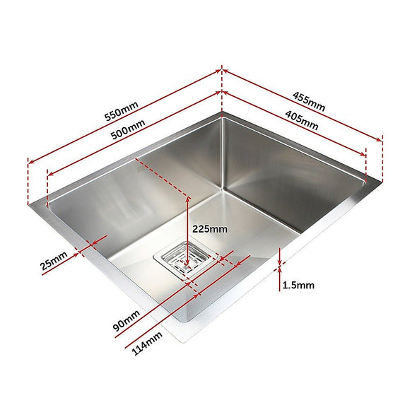 550x455mm Handmade 1.5mm Stainless Steel Undermount / Topmount Kitchen Sink with Square Waste - RnR Galore