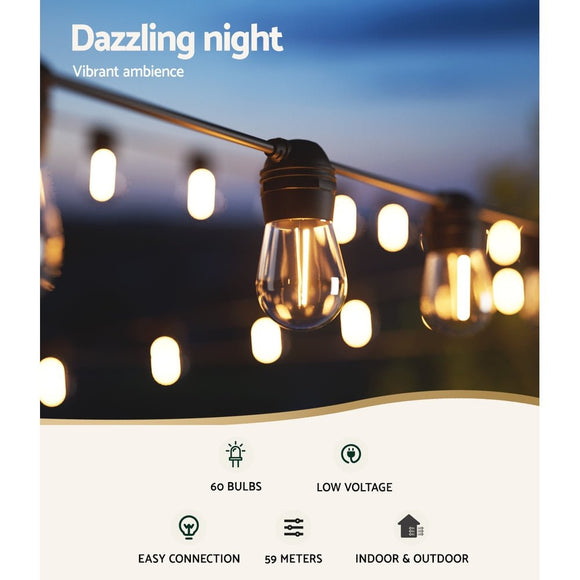 59m Solar Festoon Lights Outdoor LED String Light Christmas Party Decorations - RnR Galore
