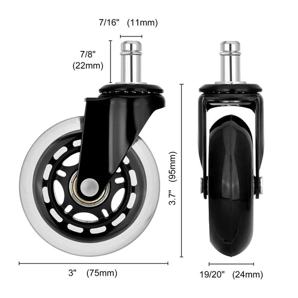 5X 3'' Rollerblade Style Wheels Office Chair Casters - Slient Smooth, 11x22mm Stem - RnR Galore