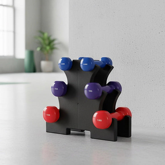 6 - Piece Dumbbell Set with Storage Rack for Home Gym Training - RnR Galore