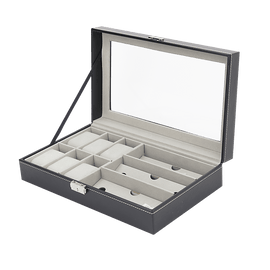 6+3 Grid Watch Sunglass Eyeglasses Display Box Case Storage Organizer PU Leather - RnR Galore