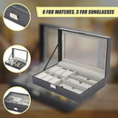 6+3 Grid Watch Sunglass Eyeglasses Display Box Case Storage Organizer PU Leather - RnR Galore
