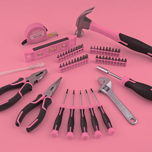 63 - Piece Essential Home Repair Tool Kit with Portable Zipper Case(pink) - RnR Galore