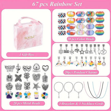 67PCS Purple DIY Charm Necklace & Bracelet Making Kit - Creative Jewelry Craft Set with Colorful Drip Oil Pendants & Metal Beads - RnR Galore