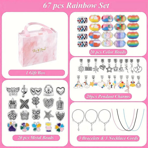 67PCS Purple DIY Charm Necklace & Bracelet Making Kit - Creative Jewelry Craft Set with Colorful Drip Oil Pendants & Metal Beads - RnR Galore