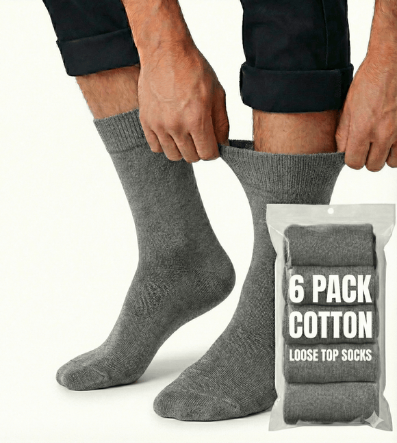6x Pair COTTON Rich LOOSE TOP SOCKS Circulation Diabetic Comfort in Grey - 6 - 11 - RnR Galore