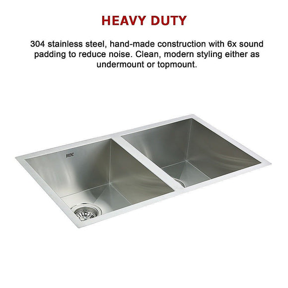 770x450mm Handmade Stainless Steel Undermount / Topmount Kitchen Sink with Waste - RnR Galore