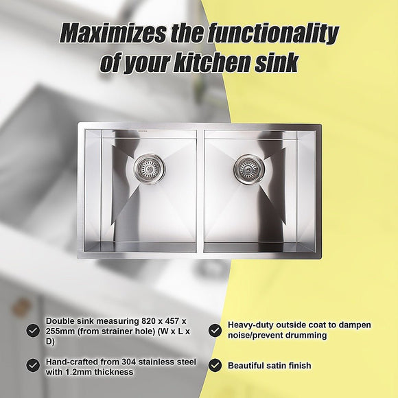 820x457mm Handmade Stainless Steel Undermount / Topmount Kitchen Laundry Sink with Waste - RnR Galore