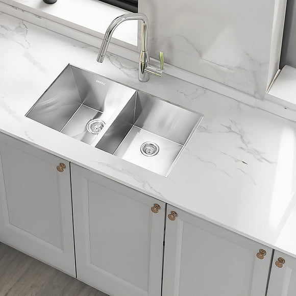 820x457mm Handmade Stainless Steel Undermount / Topmount Kitchen Laundry Sink with Waste - RnR Galore