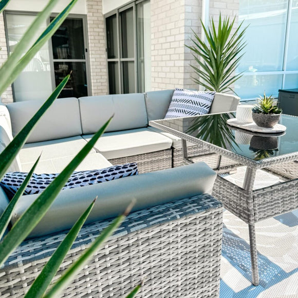 8PC Outdoor Dining Set Wicker Table &amp; Chairs - Grey - RnR Galore