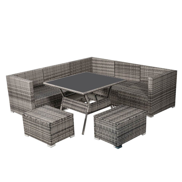 8PC Outdoor Dining Set Wicker Table &amp; Chairs - Grey - RnR Galore