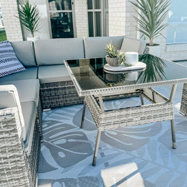 8PC Outdoor Dining Set Wicker Table &amp; Chairs - Grey - RnR Galore