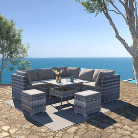 8PC Outdoor Dining Set Wicker Table &amp; Chairs - Grey - RnR Galore