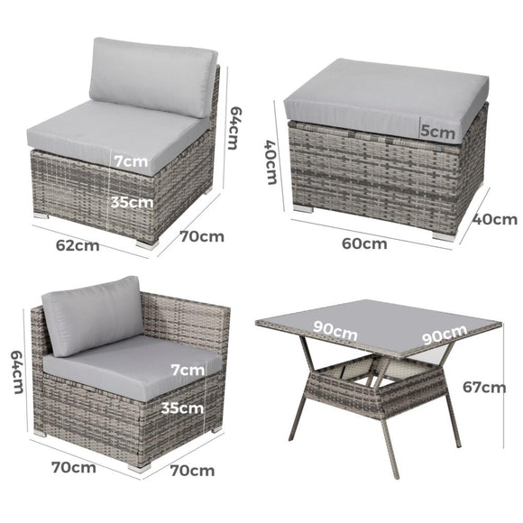 8PC Outdoor Dining Set Wicker Table &amp; Chairs - Grey - RnR Galore
