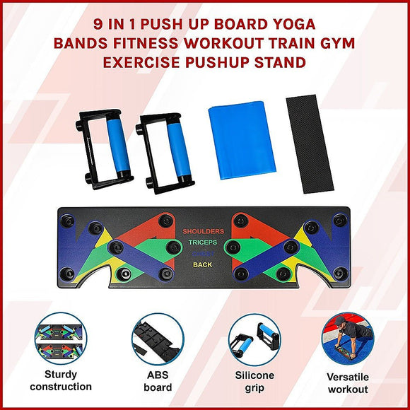 9 in 1 Push Up Board Yoga Bands Fitness Workout Train Gym Exercise Pushup Stand - RnR Galore