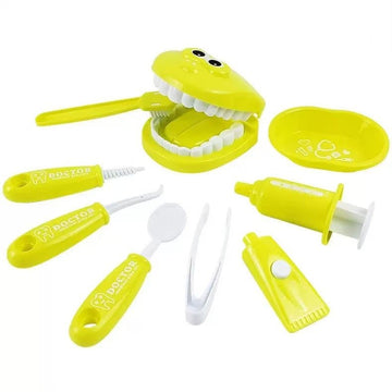 9 Piece Kids Dentist Pretend Play Set - Yellow Educational Medical Kit with Teeth Model, Toothbrush & Tools - Oral Hygiene Learning Toy for Toddlers & Preschoolers - RnR Galore