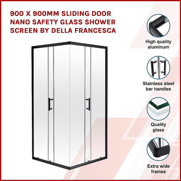 900 x 900mm Sliding Door Nano Safety Glass Shower Screen By Della Francesca - RnR Galore