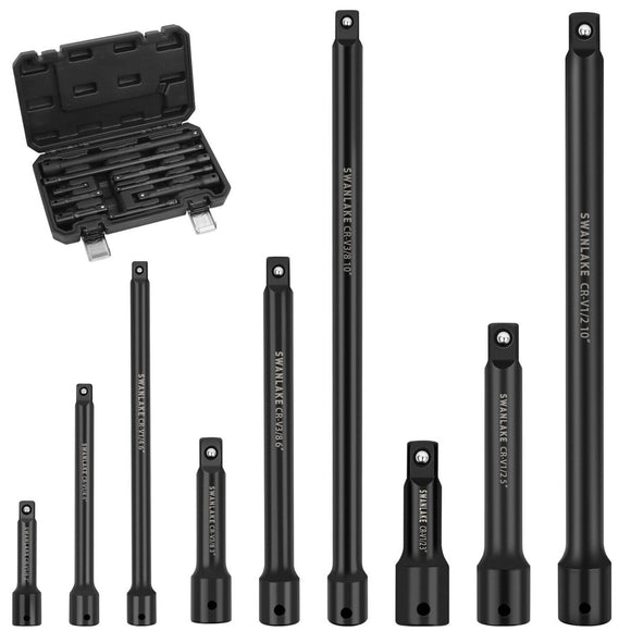 9Pcs Extension Bar Set 1/4" 3/8" 1/2" Black Drive Socket Auto Repairing - RnR Galore