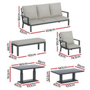 Gardeon 5-Piece Outdoor Furniture Setting Table Chair Set Aluminium Sofa 7-Seater-2