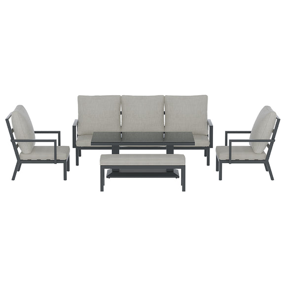 Gardeon 5-Piece Outdoor Furniture Setting Table Chair Set Aluminium Sofa 7-Seater
