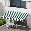 Instahut Retractable Folding Arm Awning Motorised Sunshade 3Mx2.5M Green White-7