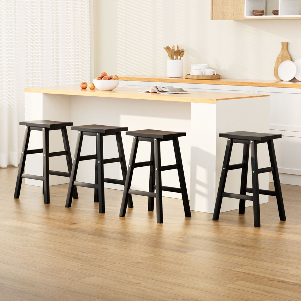 Artiss Bar Stools Kitchen Counter Stools Wooden Chairs Black x4 - 0
