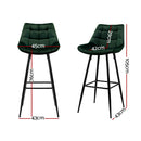 Artiss 2x Bar Stools Velvet Chairs Green-4