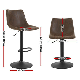 Artiss 4x Bar Stools Vintage Leather Swivel Gas Lift Brown - 0