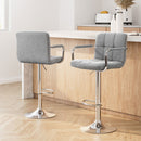 Artiss 2x Bar Stools Fabric Gas Lift w/Armrest Grey-1