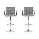 Artiss 2x Bar Stools Fabric Gas Lift w/Armrest Grey-6