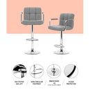 Artiss 2x Bar Stools Fabric Gas Lift w/Armrest Grey-7