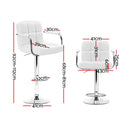 Artiss 2x Bar Stools Leather Gas Lift w/Armrest White-4