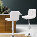 Artiss 2x Bar Stools Leather Gas Lift w/Armrest White-13