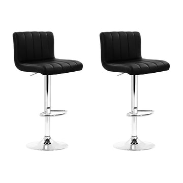 Artiss 2x Bar Stools Gas Lift Leather Chairs Black - 0