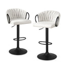 Artiss Bar Stool x2 Kitchen Dining Chair Counter Gaslift Woven Velvet Ivory-1