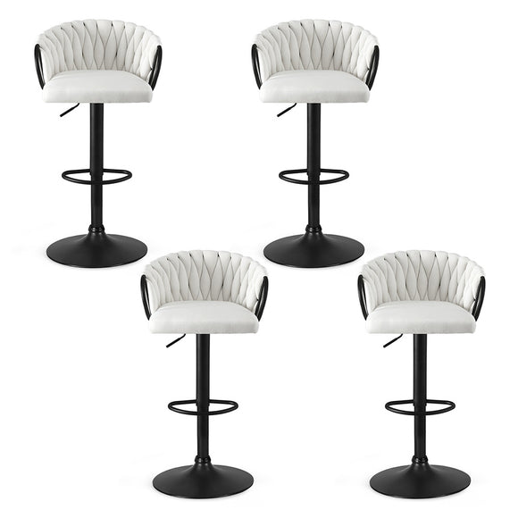 Artiss Bar Stool x4 Kitchen Dining Chair Counter Gaslift Woven Velvet Ivory