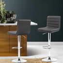 Artiss 2x Bar Stools Padded Leather Gas Lift Grey-14