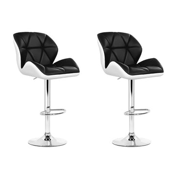 Artiss 2x Bar Stools Gas Lift Padded Leather Black & White - 0