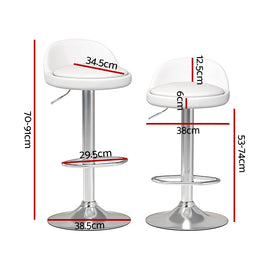 Artiss 2x Bar Stools PU Leather Gas Lift White - 0