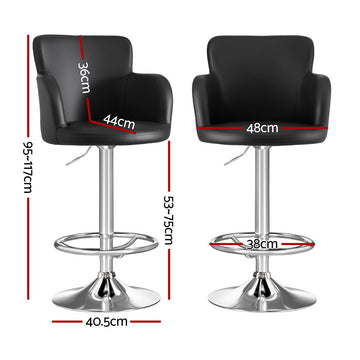 Artiss 2x Leather Bar Stools Swivel Adjustable Gas Lift PU Counter Chairs Black - 0