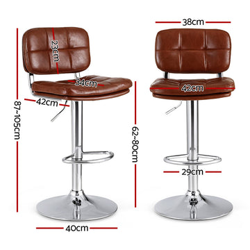 Artiss 2x Bar Stools Kitchen Swivel Gas Lift Counter Chair Tuft PU Leather Brown - 0