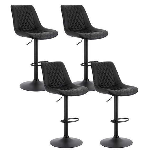 Artiss 4x Bar Stools Kitchen Swivel Gas Lift Counter Chair Diamond Leather Black