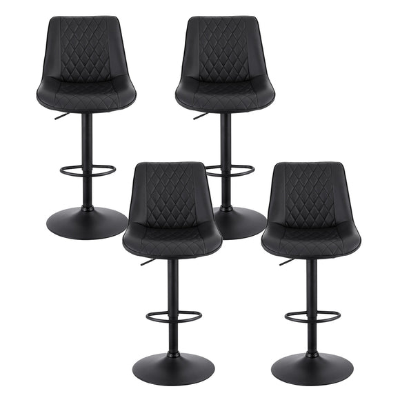 Artiss 4x Bar Stools Kitchen Swivel Gas Lift Counter Chair Diamond Leather Black