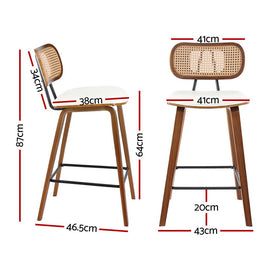 2x Artiss Bar Stools Kitchen Counter Rattan Chairs PU Leather Padding - 0