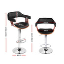 Artiss 2x Bar Stools Gas Lift Leather w/Armrest Black-2